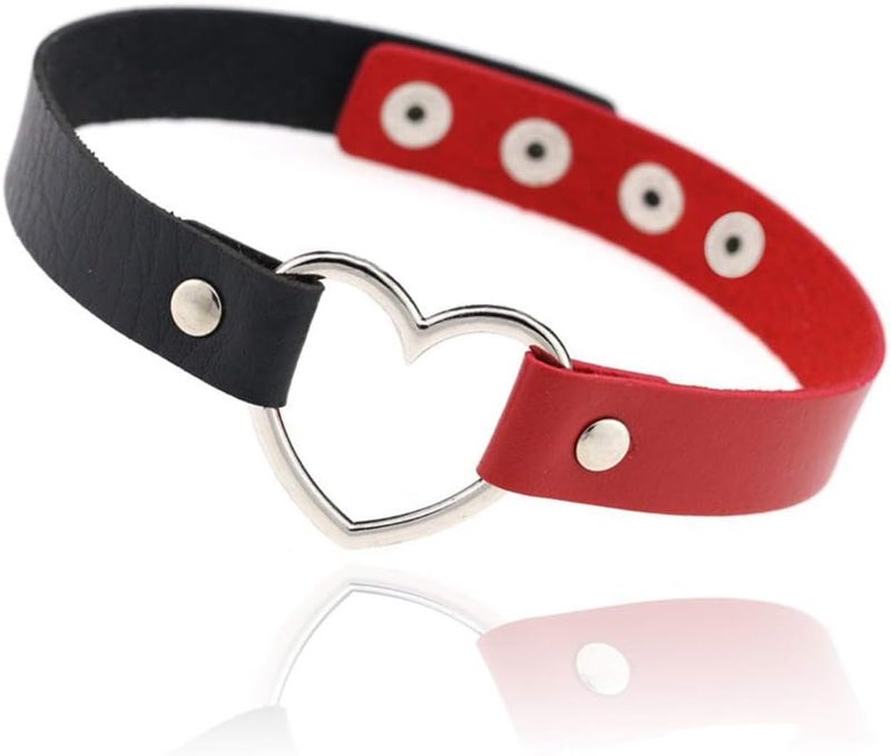 ETHOON Love Heart Adjustable Leather Choker Punk PU Necklace Goth Choker Soft Collar Chain for Women - Image 1
